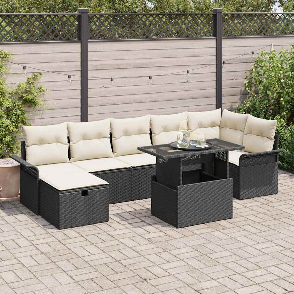 Garten-Sofa-Set mit Kissen 8 pcs Schwarz Poly Rattan
